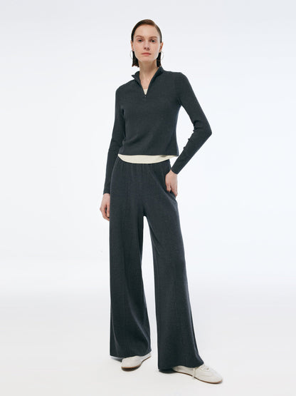 Cashmere Blend Mock Layered Knit Top And Pants Two-Piece Set