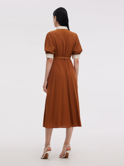 Tencel Acetate Blend Color Block Women Midi Dress