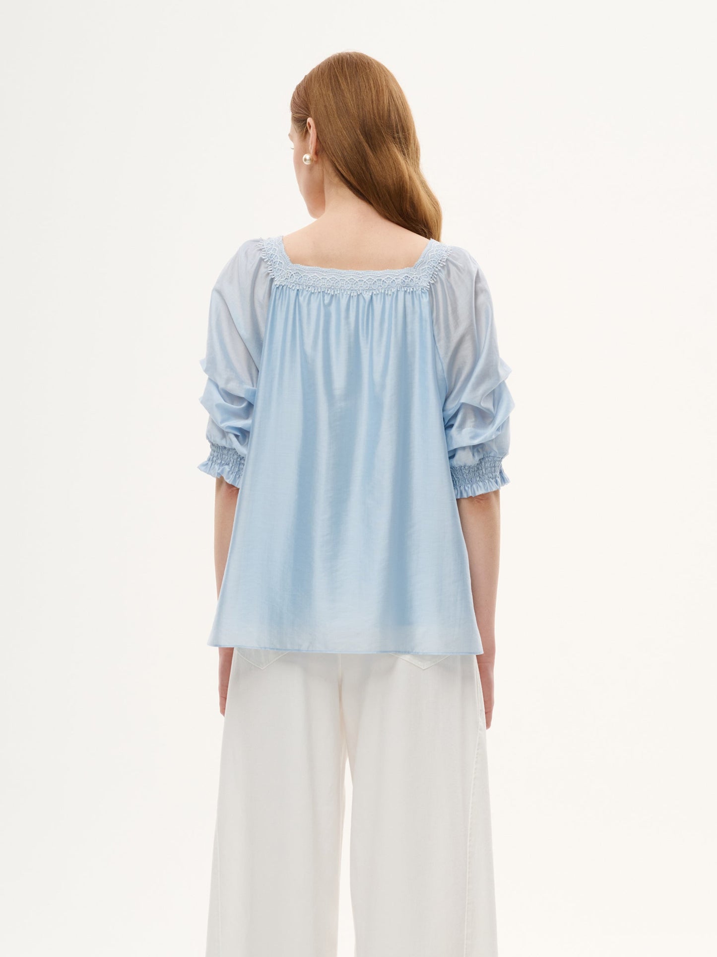 Tencel Blend Embroidered Square Neck Women Blouse
