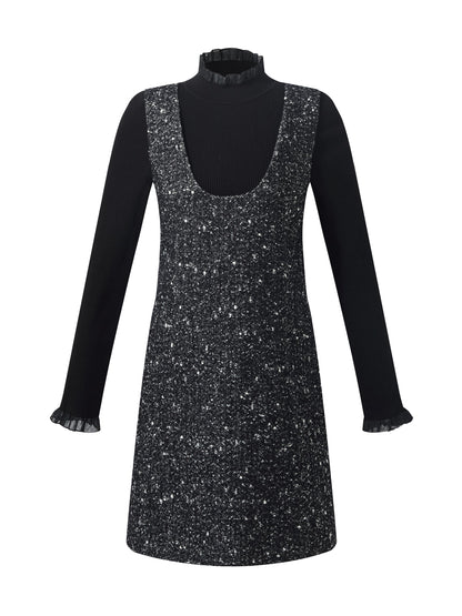Wool Blend Sleeveless Mini Dress And Mock Neck Knit Top Two-Piece Set