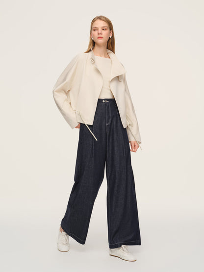 Tencel Blend Drawstring Hem Women Short Trench Coat