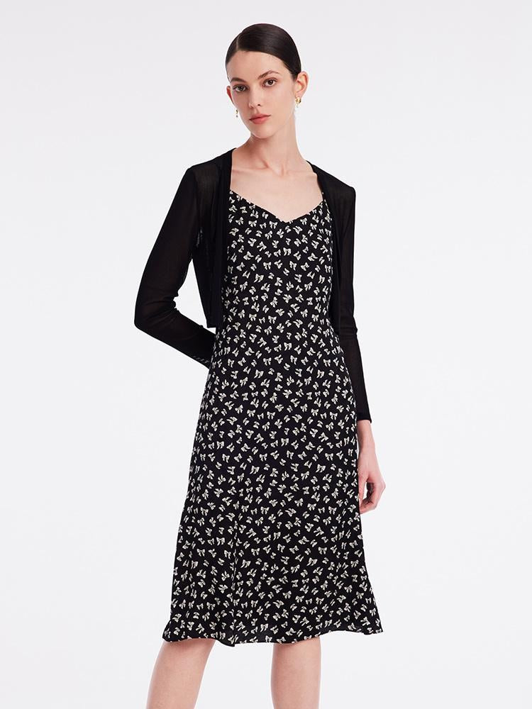 Spaghetti Strap Dress With Knitted Cardigan Two-Piece Set