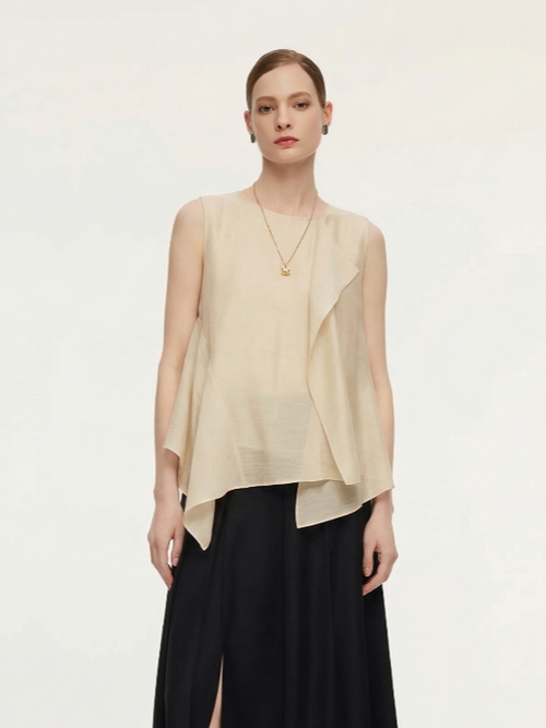 Lyocell Blend Ruffle-Detailing Women Tank Top