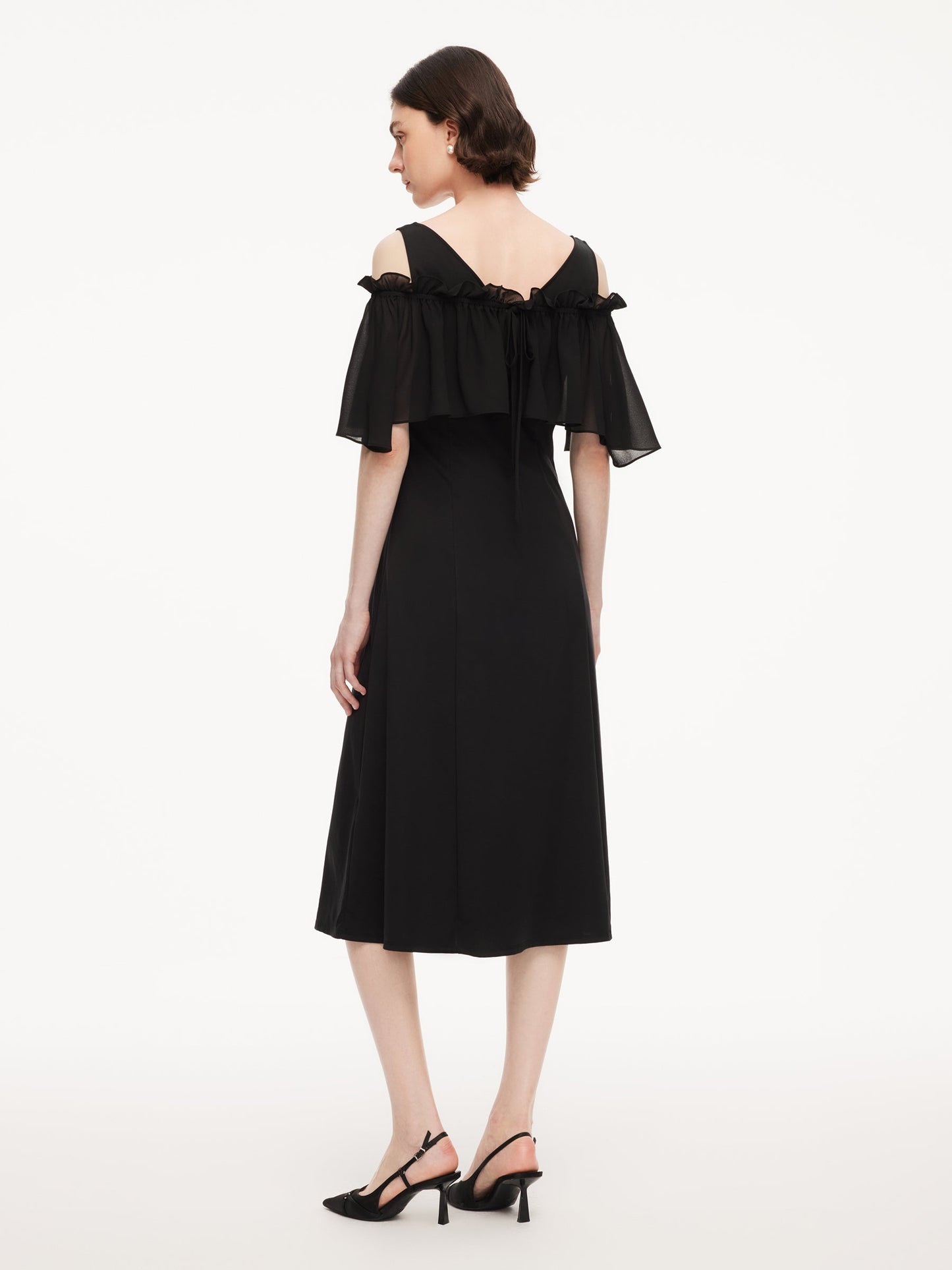 Tencel Blend Sleeveless Women Knit Midi Dress With Detachable Flounce Overlay