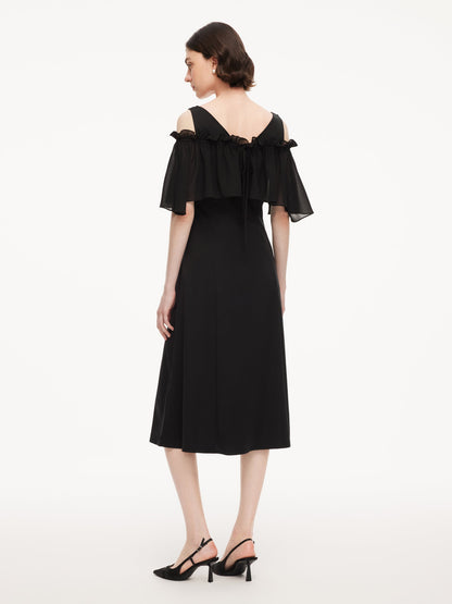 Tencel Blend Sleeveless Women Knit Midi Dress With Detachable Flounce Overlay