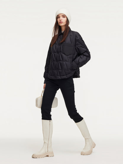 Drawstring Hem Shirt Collar Goose Down Jacket