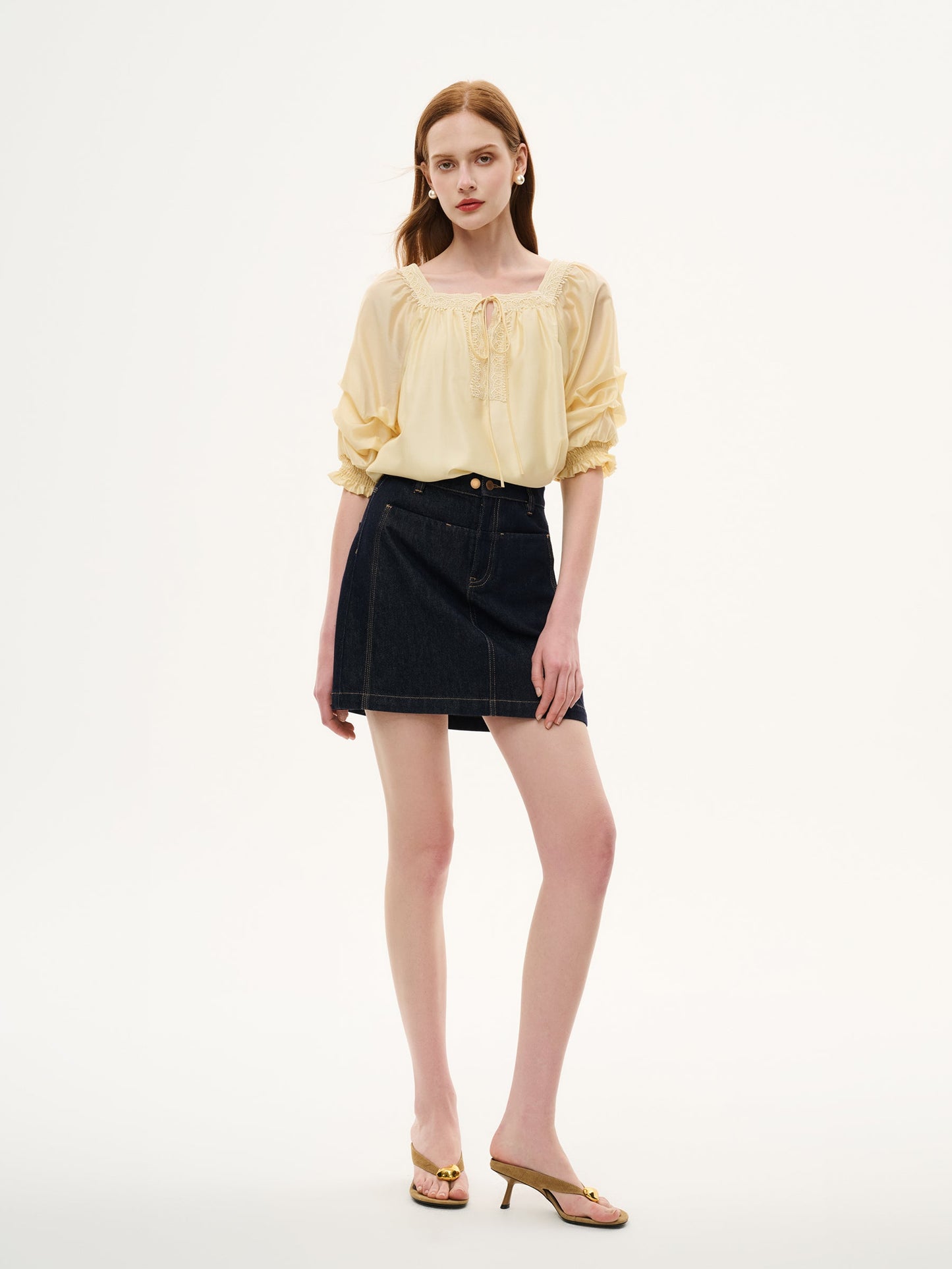 Tencel Blend Embroidered Square Neck Women Blouse