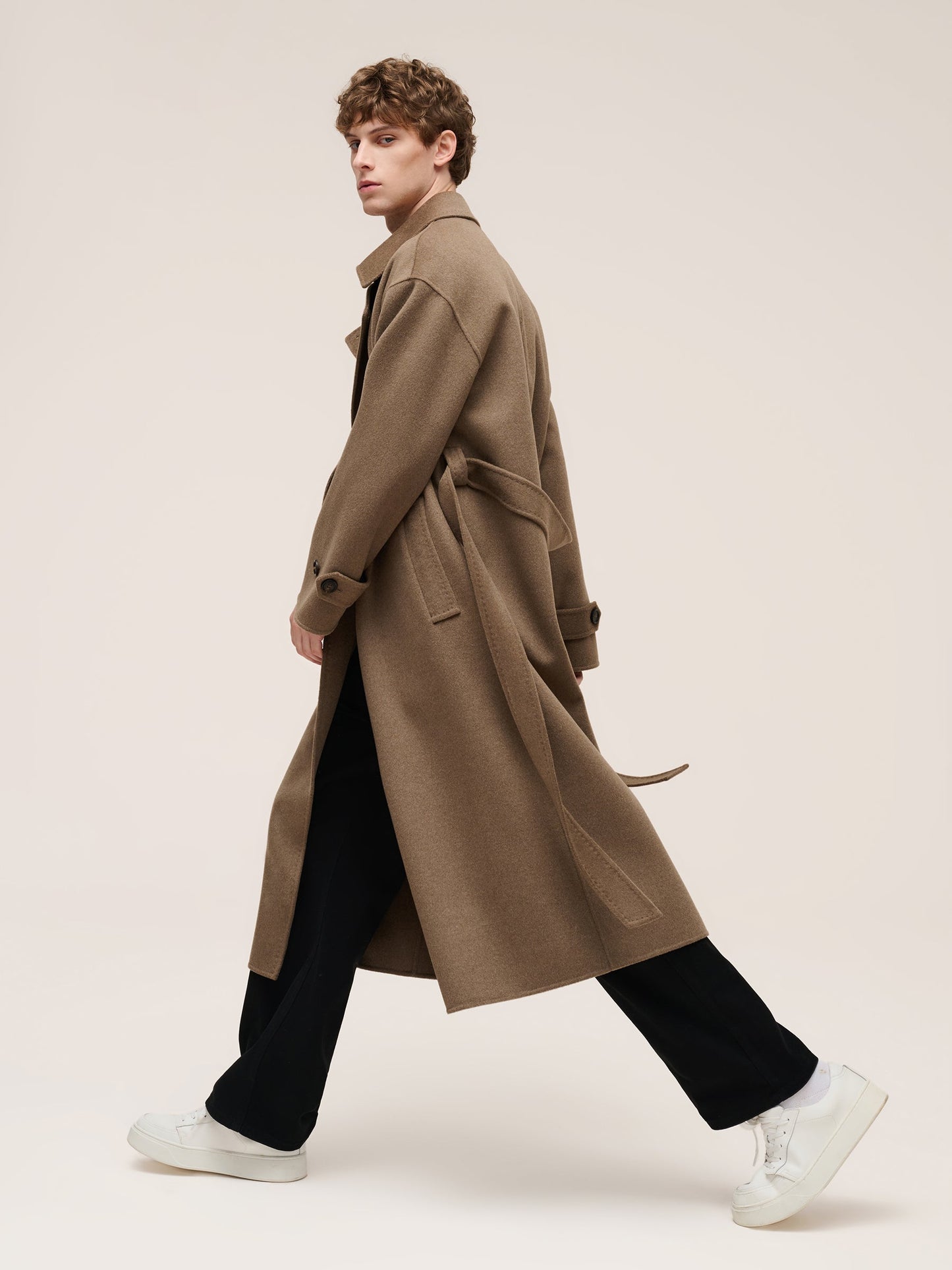 Cashmere Wool Blend Double-Faced Unisex Wrap Overcoat