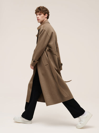 Cashmere Wool Blend Double-Faced Unisex Wrap Overcoat