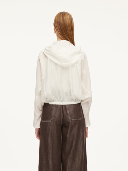 Tencel Acetate Linen Blend Women Zip-Up Hooded Cropped Jacket