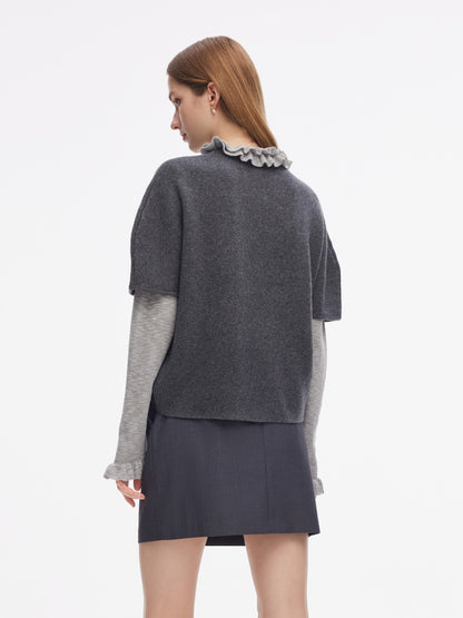 Wool Blend Women Knit Top With Detachable Brooch