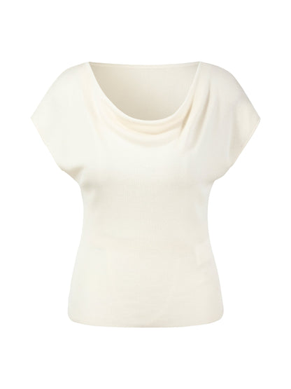 Tencel Mulberry Silk Cowl Neck Women Cap Sleeve Knit Top