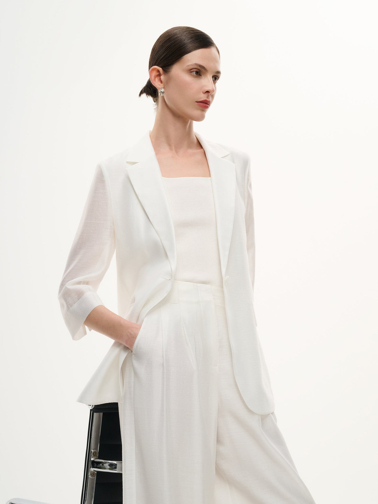 Tencel Acetate Blend 3/4 Sleeve Women Blazer