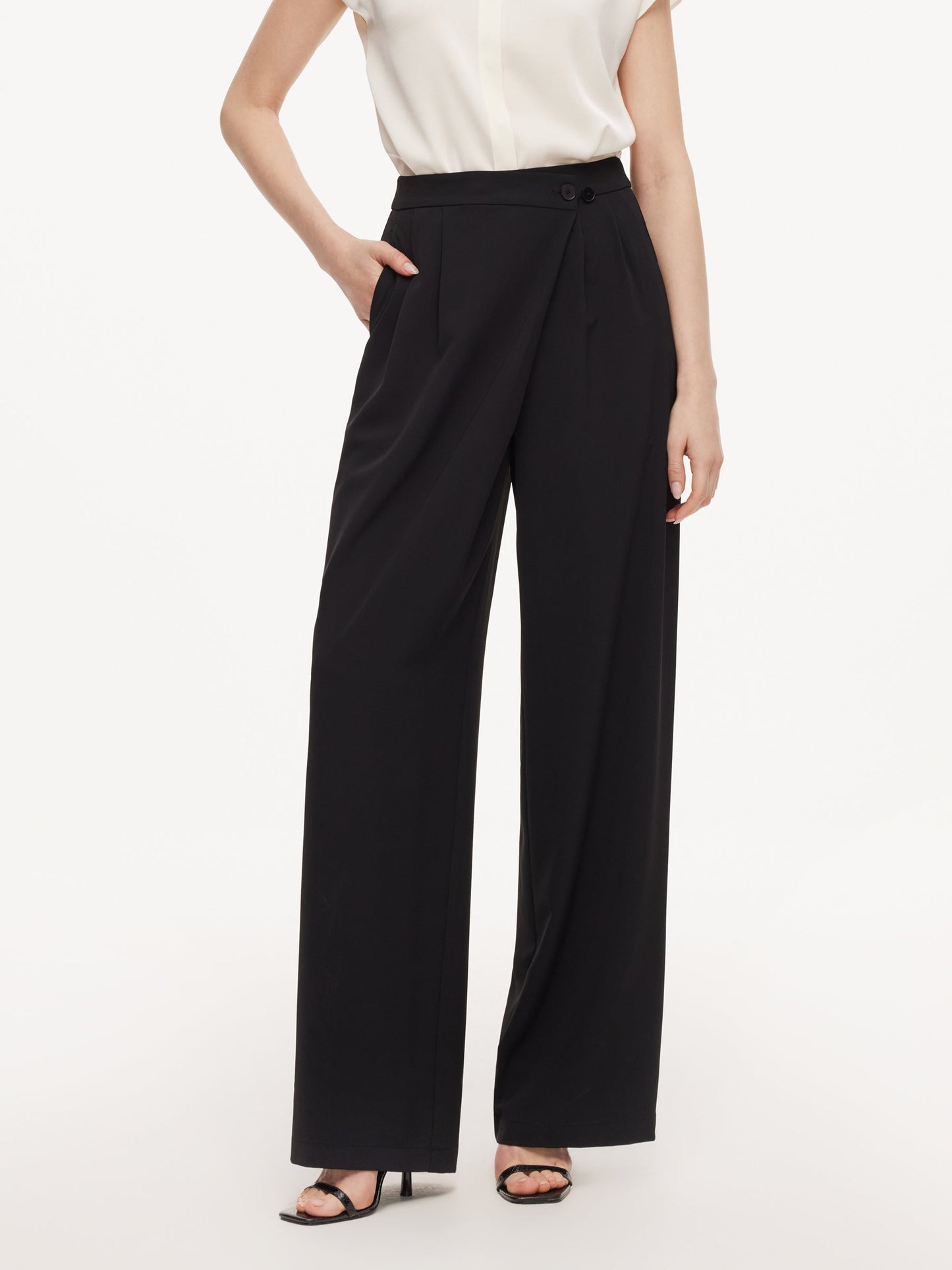 Four-Way Stretch Straight Leg Women Asymmetric Wrap Pants