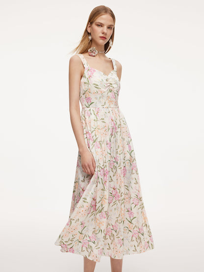 19MM Mulberry Silk Floral Print Women Maxi Dress With Ribbon