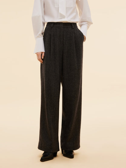 100% Washable Wool Straight Wide Leg Women Pants