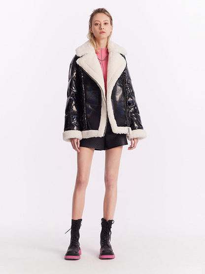 Lapel Patchwork Goose Down Jacket