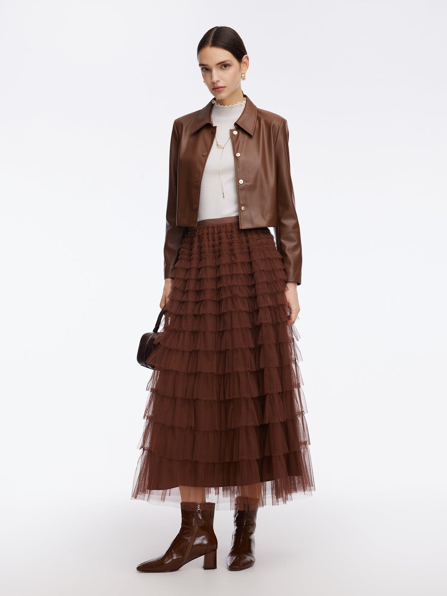 A-Line Mesh Ruffle Tiered Women Skirt