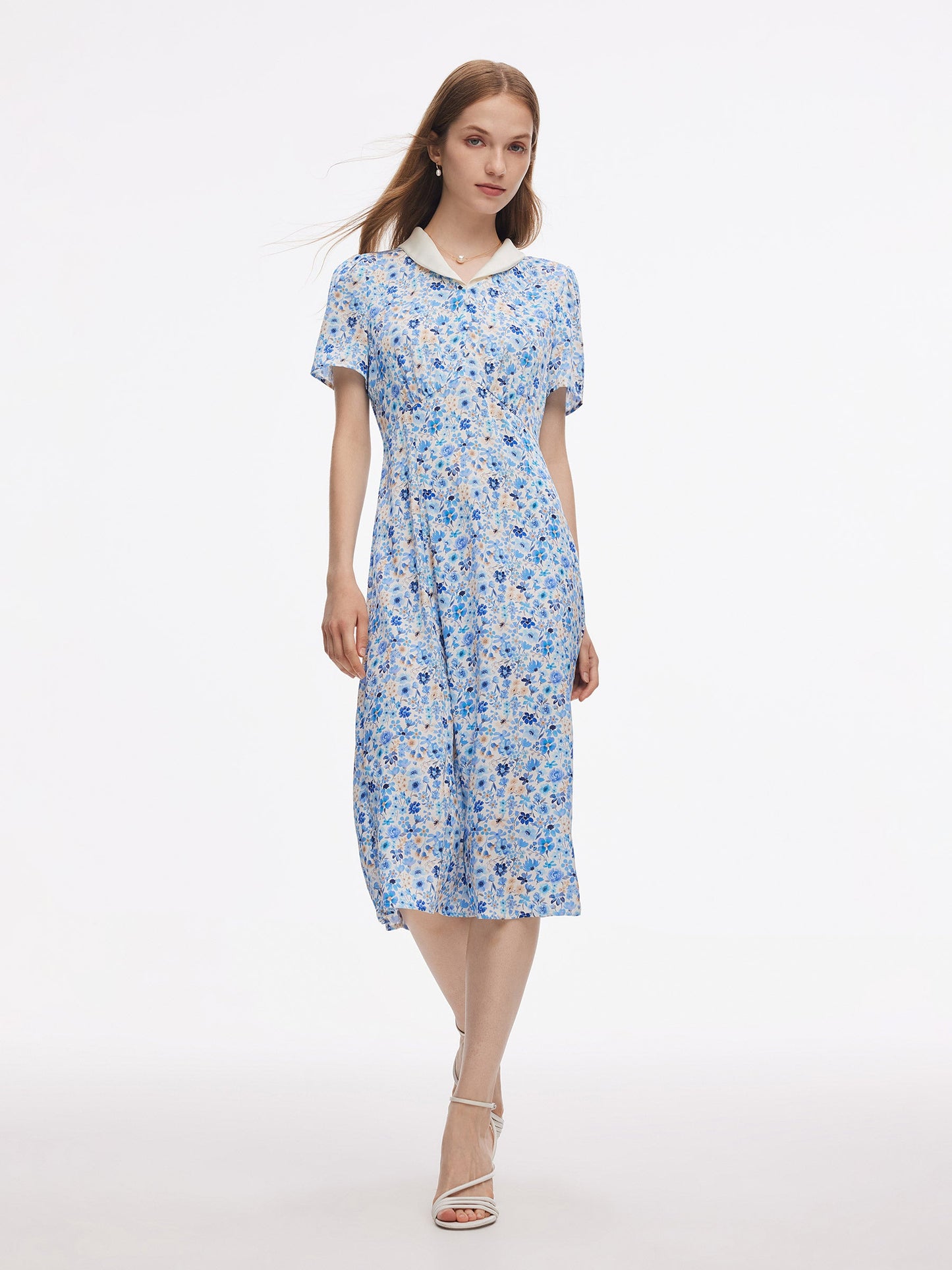 19MM Mulberry Silk Floral Print Women Midi Dress