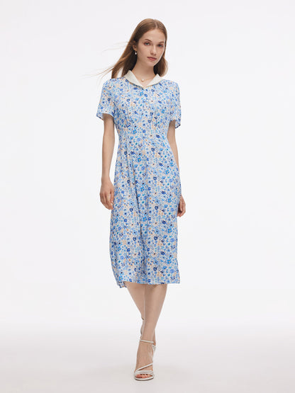 19MM Mulberry Silk Floral Print Women Midi Dress