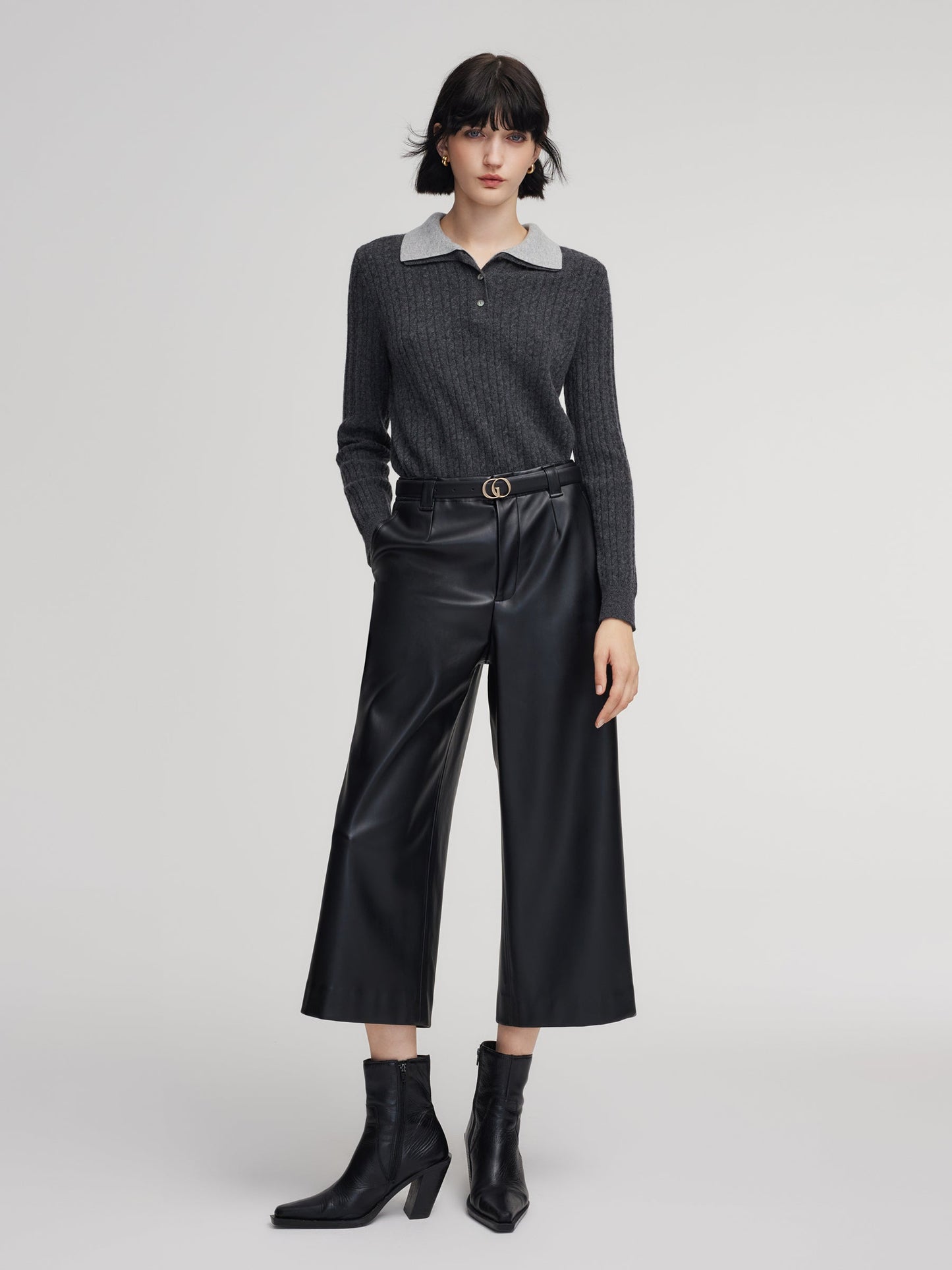 PU Leather Wide Leg Women Pants