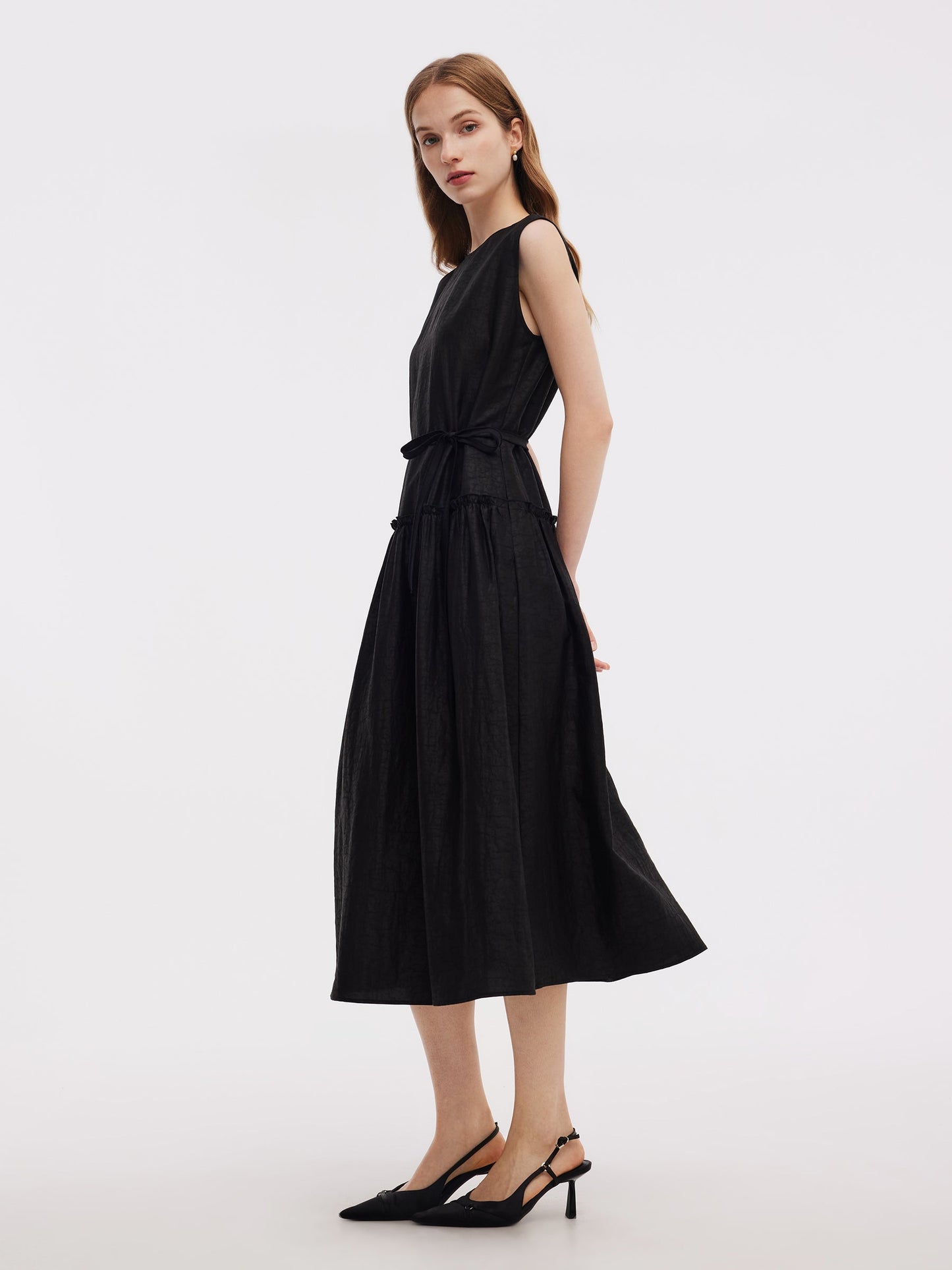 18MM Xiang Yun Silk Sleeveless Women Self-Tie Belt Maxi Dress