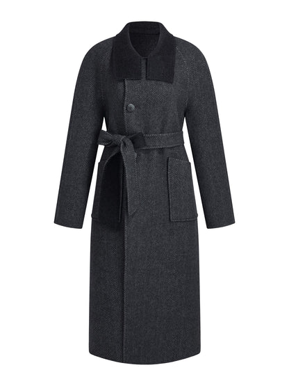 Cashmere Wool Blend Double-Faced Women Self-Tie Belt Overcoat