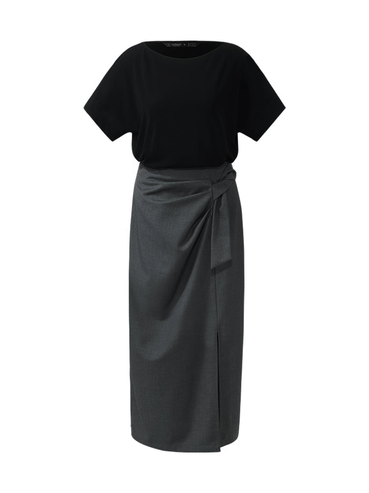 Black Acetate Top And Skirt Two-Piece Set