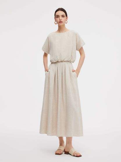 100% Linen Women High-Waisted A-Line Skirt