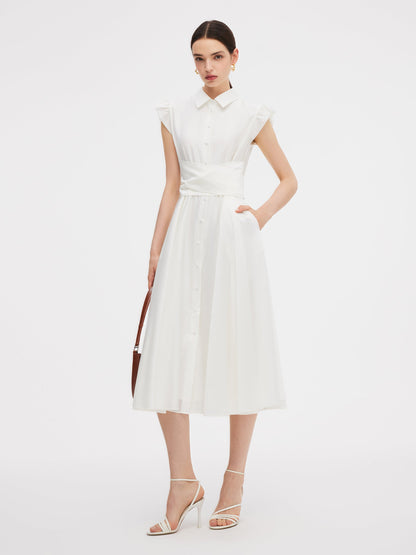 Tencel Blend Ruffle Cap Sleeve Women Maxi Dress