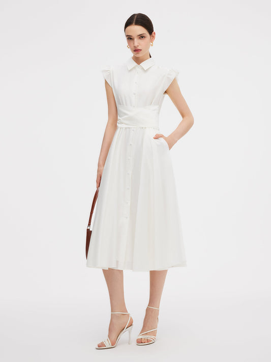 Tencel Blend Ruffle Cap Sleeve Women Maxi Dress