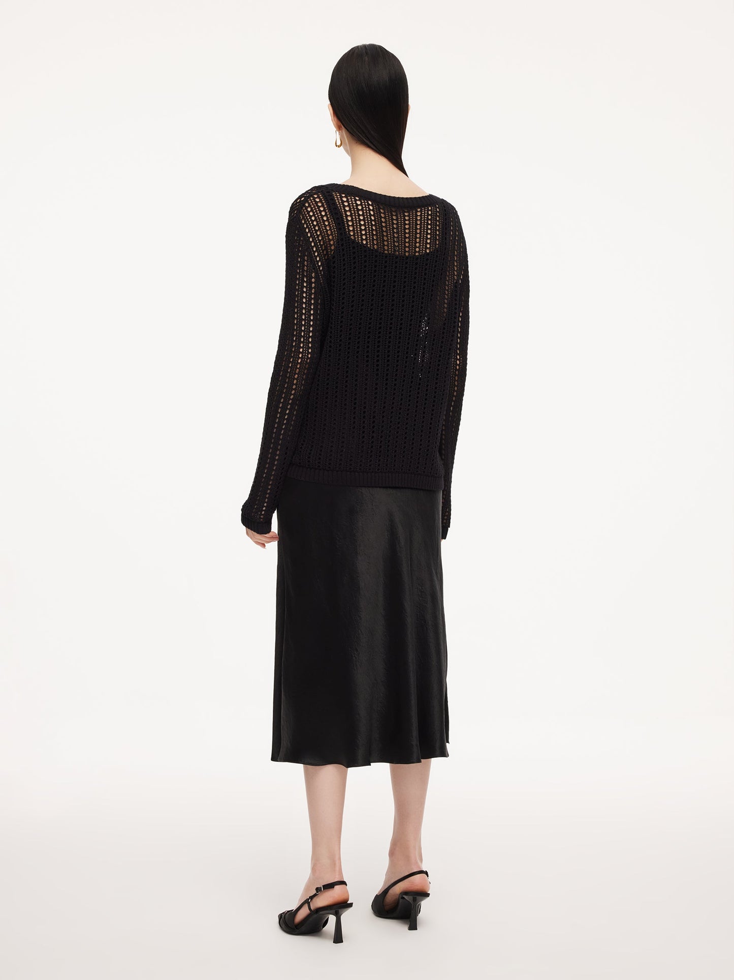 100% Acetate Openwork Pullover & Tank Top & Skirt Three-Piece Set