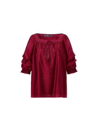 Tencel Blend Embroidered Square Neck Women Blouse