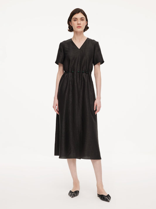 18MM Gambiered Canton Gauze Women Agate-Inspired Belted Maxi Dress