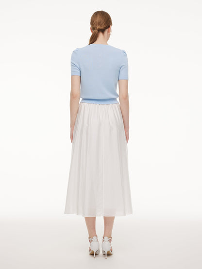 Tencel Blend Knit Top And A-Line Skirt Two-Piece Set With Detachable 3D Crochet Flowers