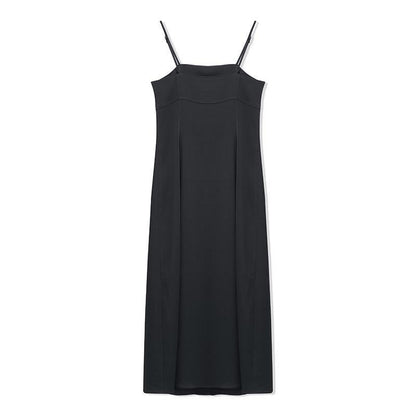 Black Triacetate Spaghetti Strap Midi Dress