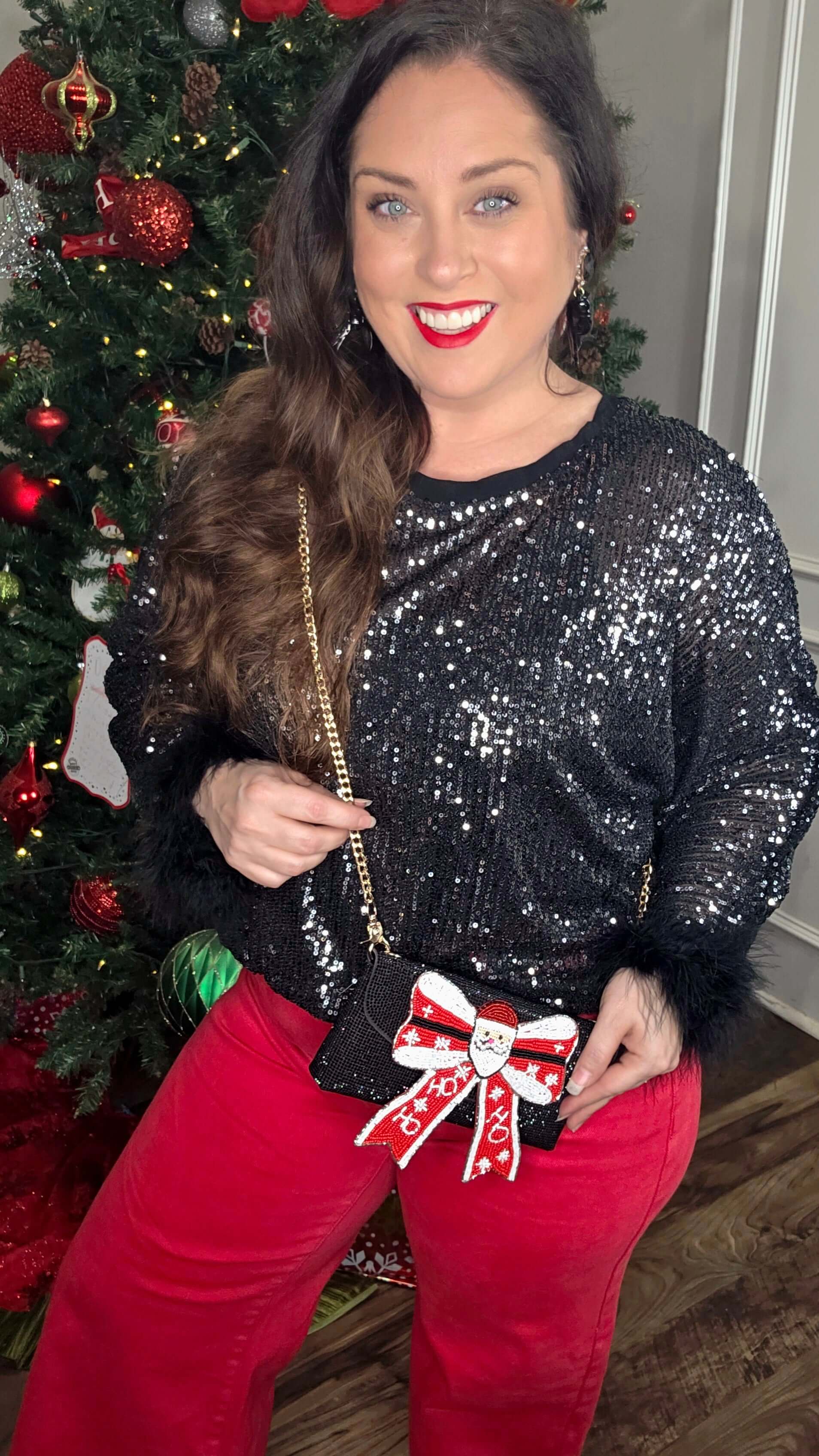 Festive Christmas Bow Sequin Clutch Purse Collection