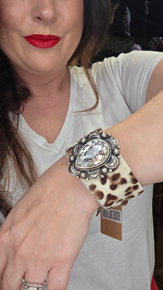 White Leopard Leather Hide Cuff by Sandra Ling Designs