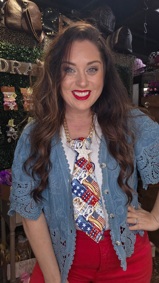 America Stands United Tie Necklace by Sandra Ling Designs