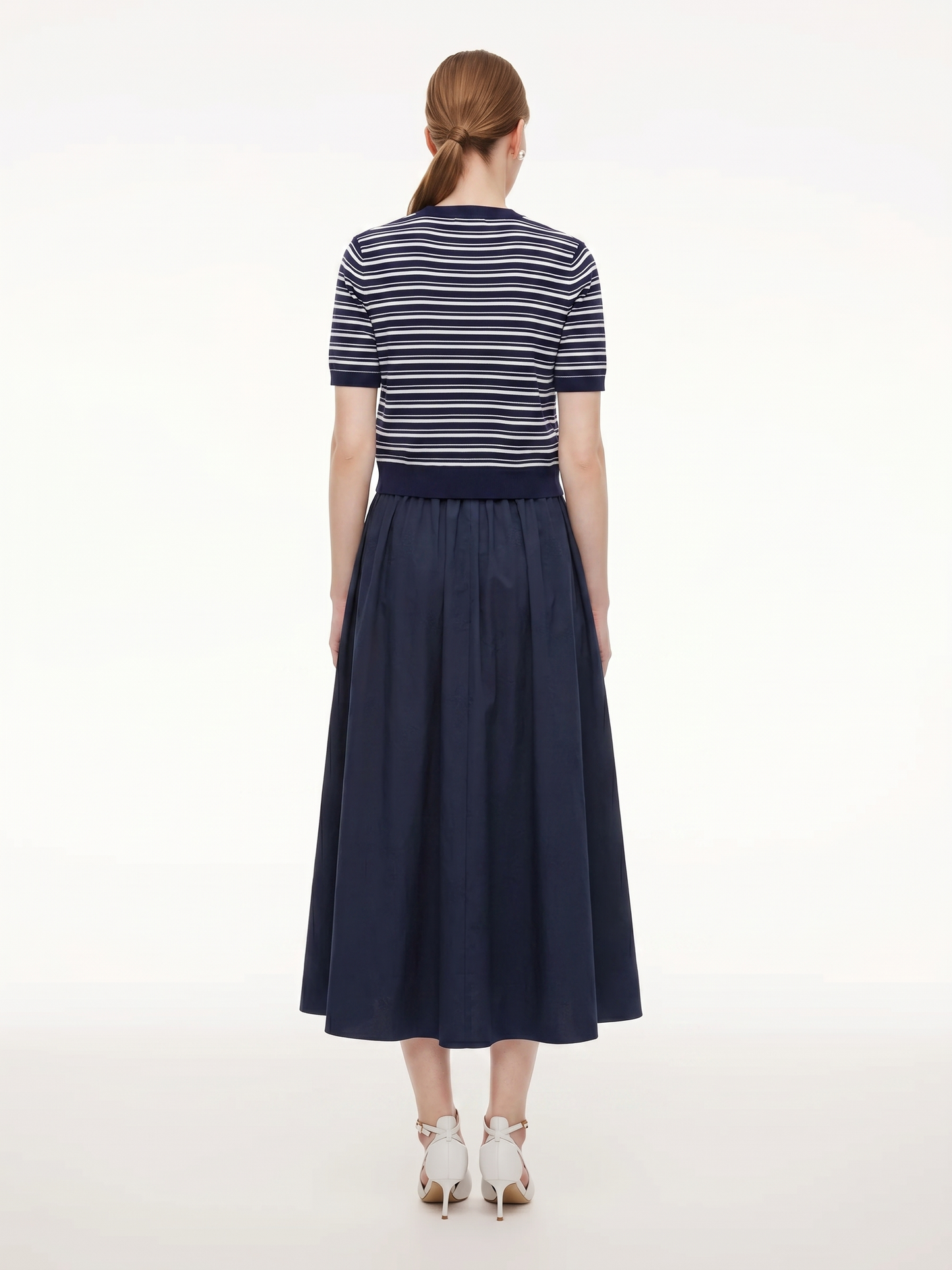 Tencel Blend Stripe Cardigan And Patchwork Strap Dress Two-Piece Set