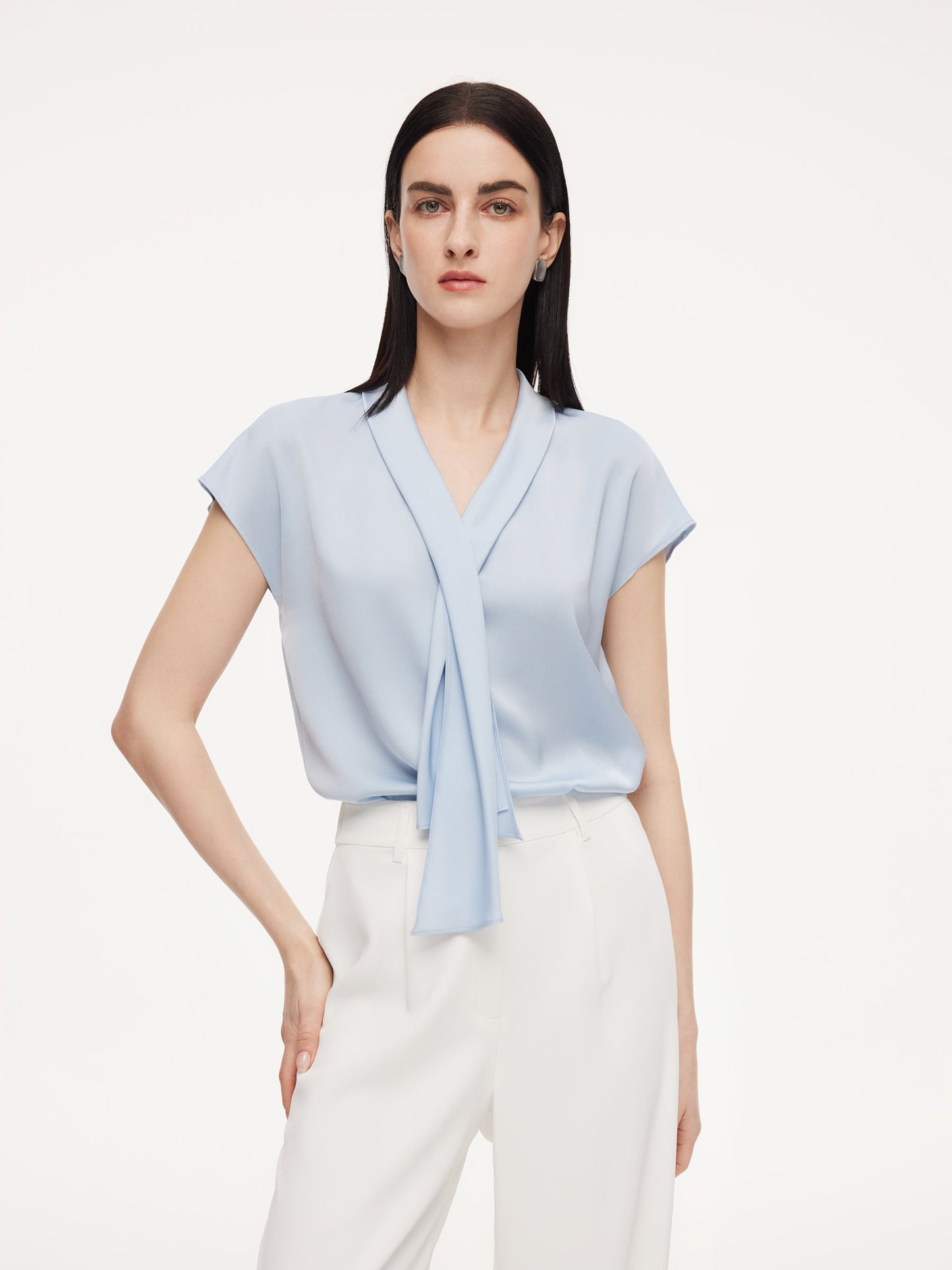 22MM Mulberry Silk Tie Neck Women Blouse