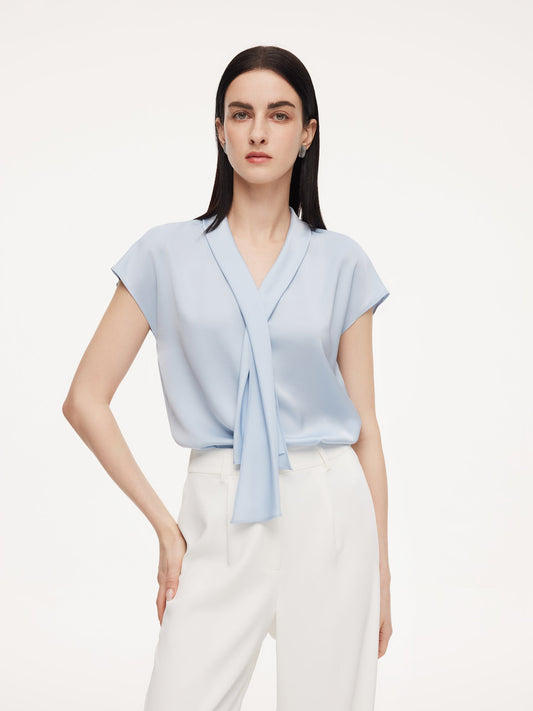 22MM Mulberry Silk Tie Neck Women Blouse