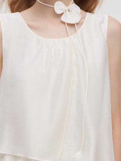 Tencel Blend Ruffle Women Tiered Sleeveless Midi Dress