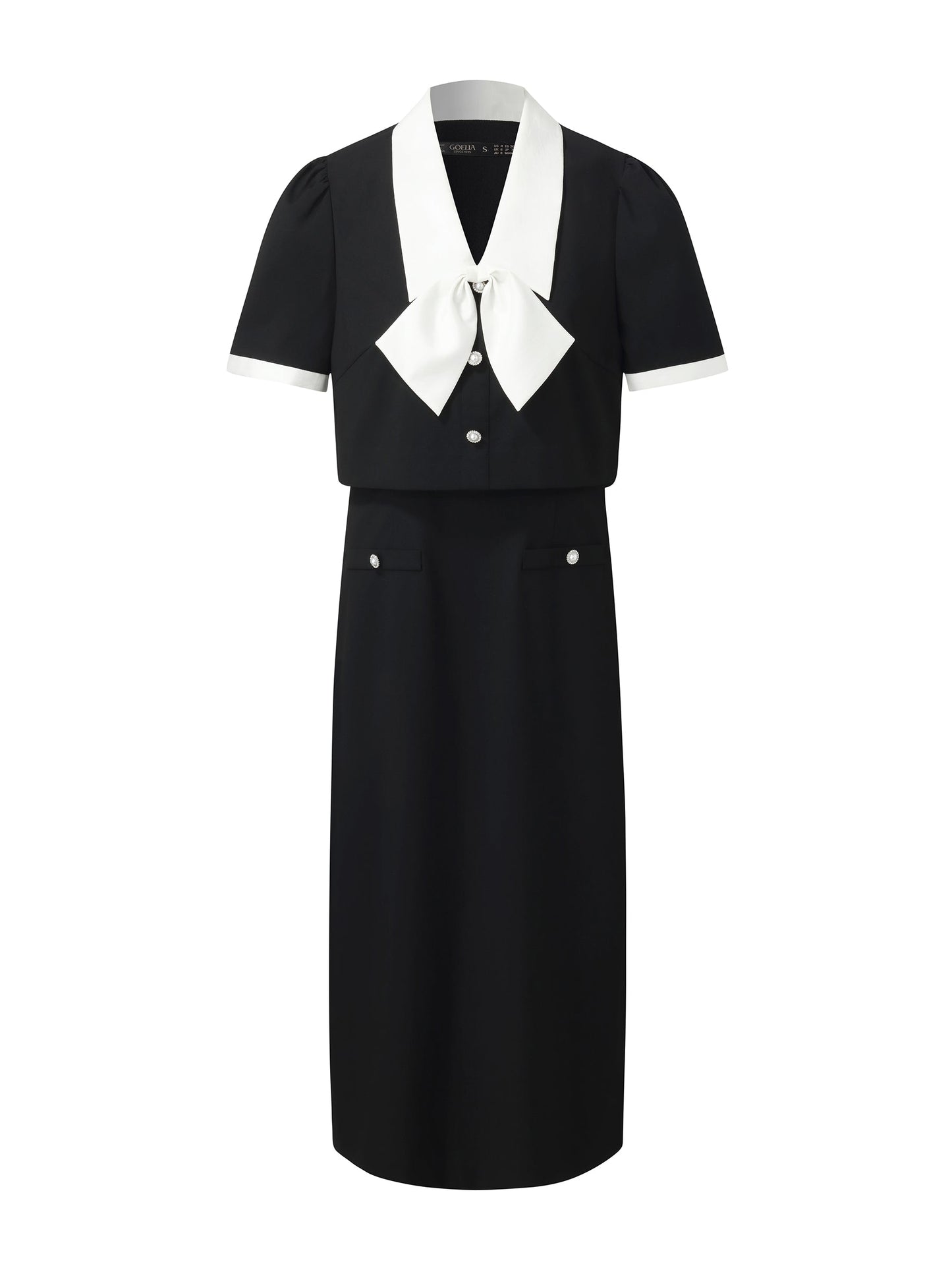 Faux Two-Piece Women Midi Dress With Detachable Bowknot