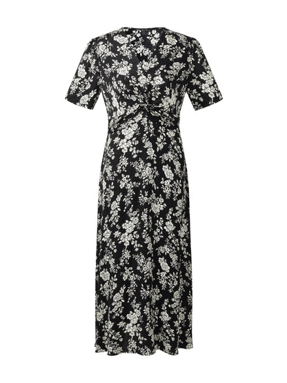Floral Print Twist Front Women Midi Dress