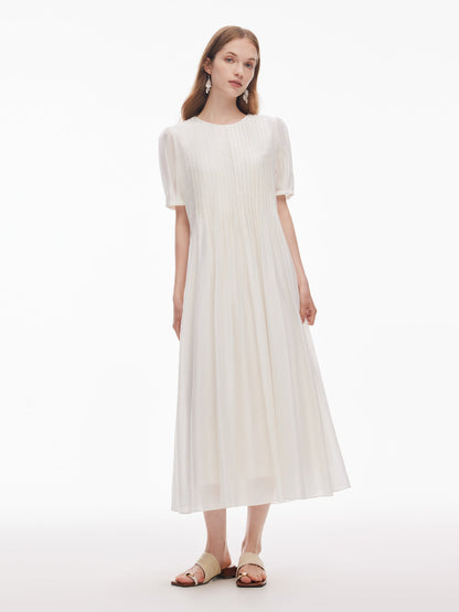 Tencel Blend Pleated Women Loose A-Line Maxi Dress