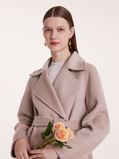 Pink Pure Cashmere Straight Lapel Women Coat