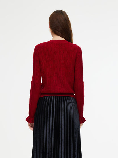 Tencel Wool Blend Ruffle Cuff Women Cardigan