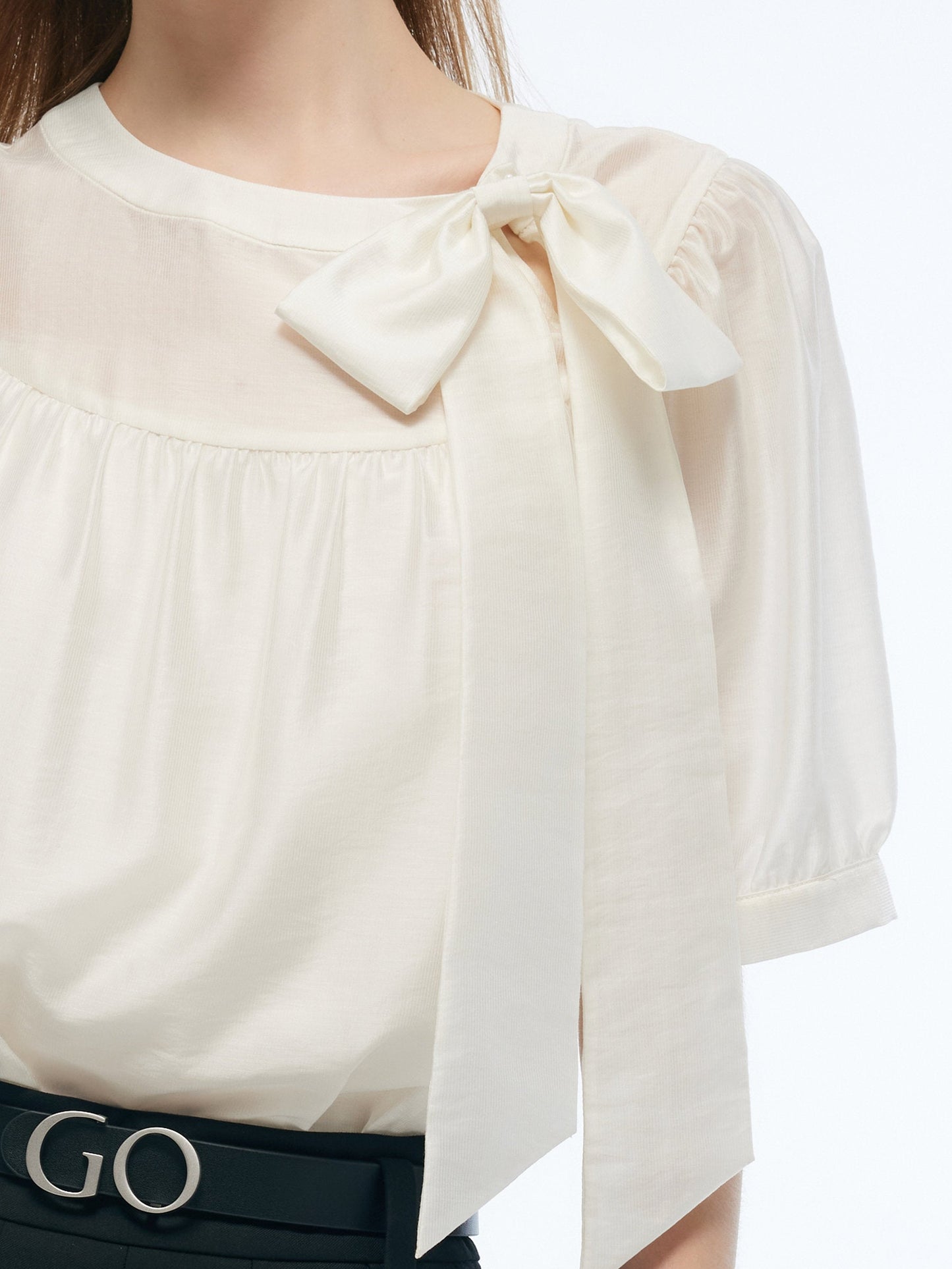 Tencel Blend Women Puff-sleeved Blouse