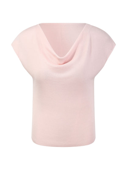 Tencel Mulberry Silk Cowl Neck Women Cap Sleeve Knit Top